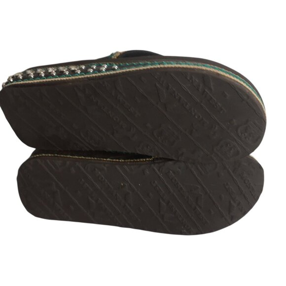 Montana West Sandals Womens Size 7 Brown Turquoise Wedge Flip Flop Rhinestone - Picture 7 of 11